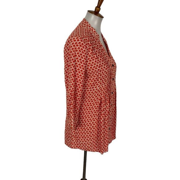 Rock Flower Paper Top Small Orange White Button Down Boho Retro Festival - Picture 4 of 7